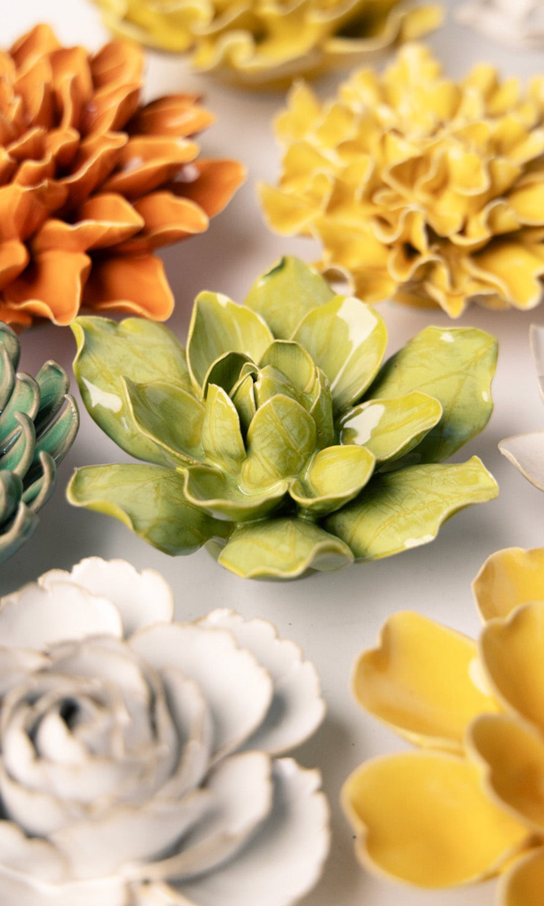 Chartreuse Columbine ceramic wall flower — English Garden Collection — handmade by Chive Studio Toronto