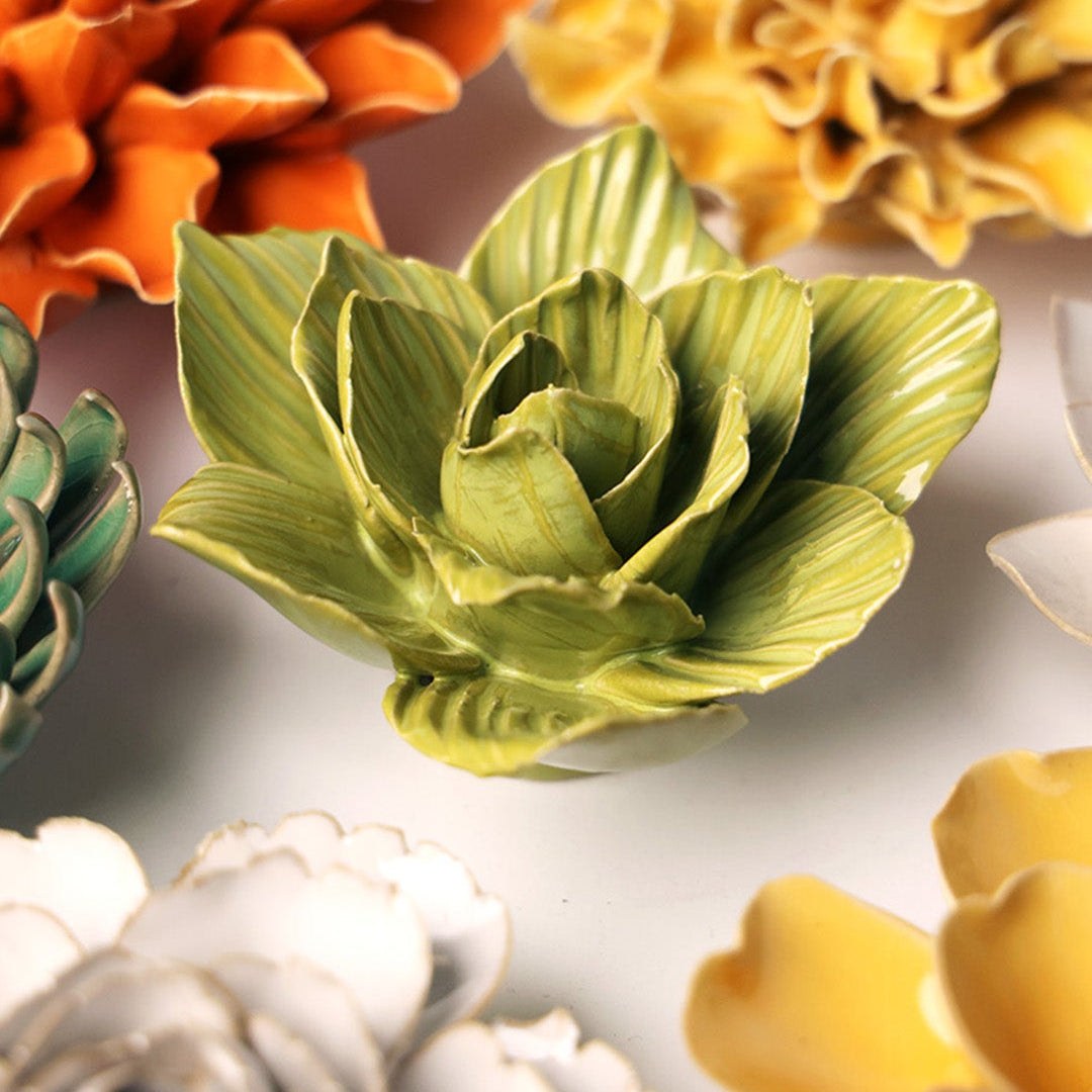 Chartreuse Gladiolus ceramic wall flower mounted on a wall — Chive Ceramics Studio