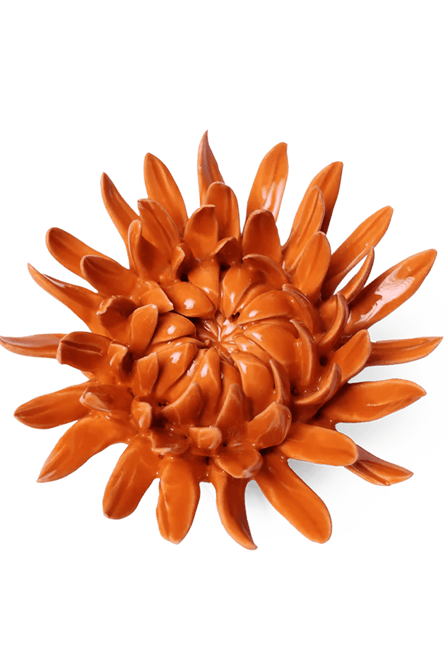 Orange Sarah Mum ceramic wall flower — English Garden collection — designed in Toronto by Chive Studio