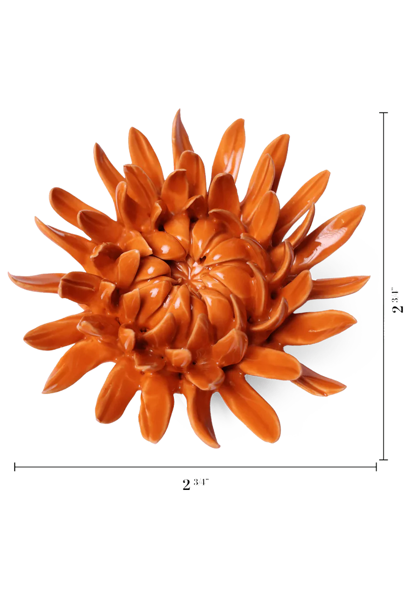 Orange Sarah Mum ceramic wall flower — English Garden collection — designed in Toronto by Chive Studio