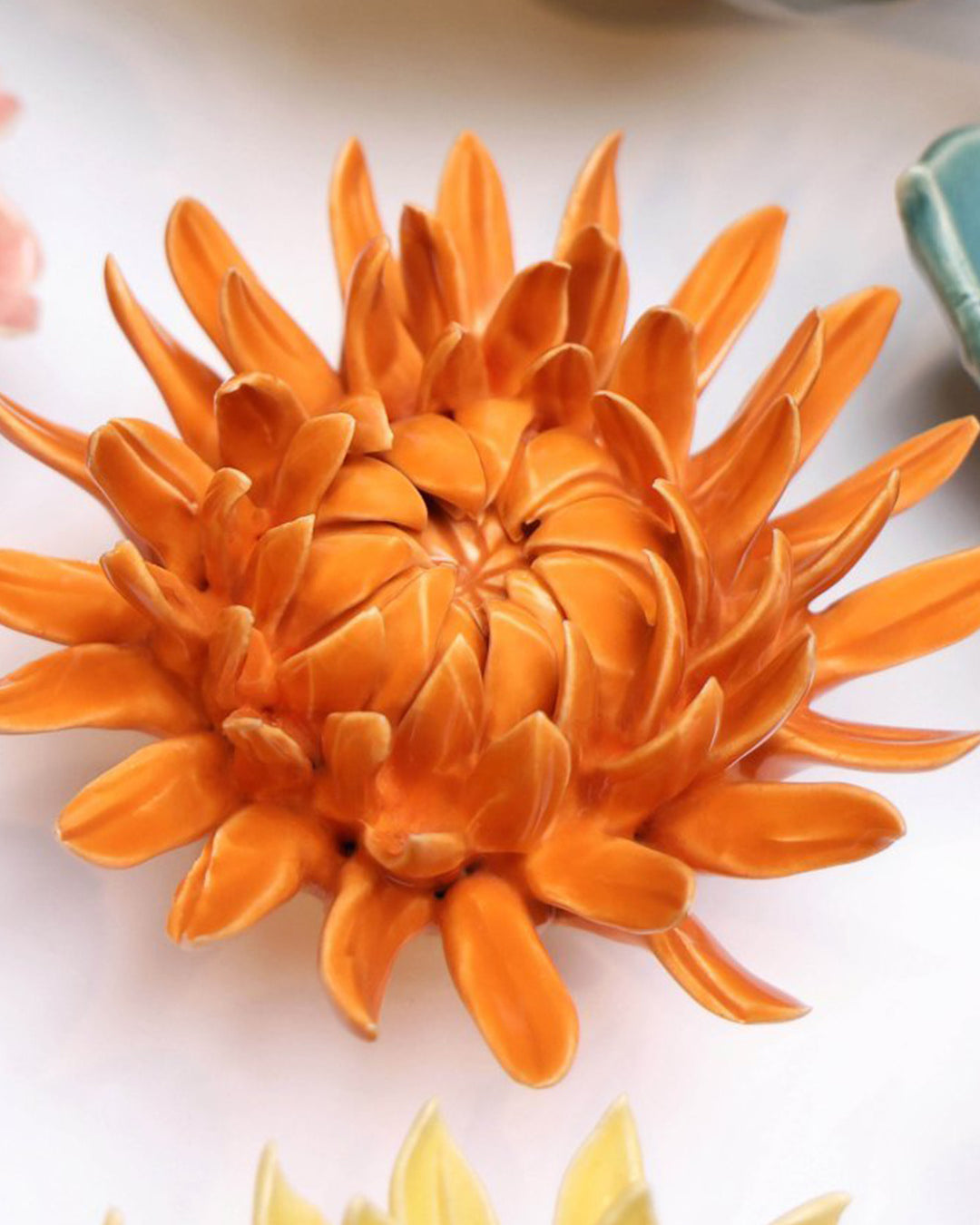 Orange Sarah Mum - Chive Ceramics Studio - Ceramic Flowers - Chive Ceramics Studio
