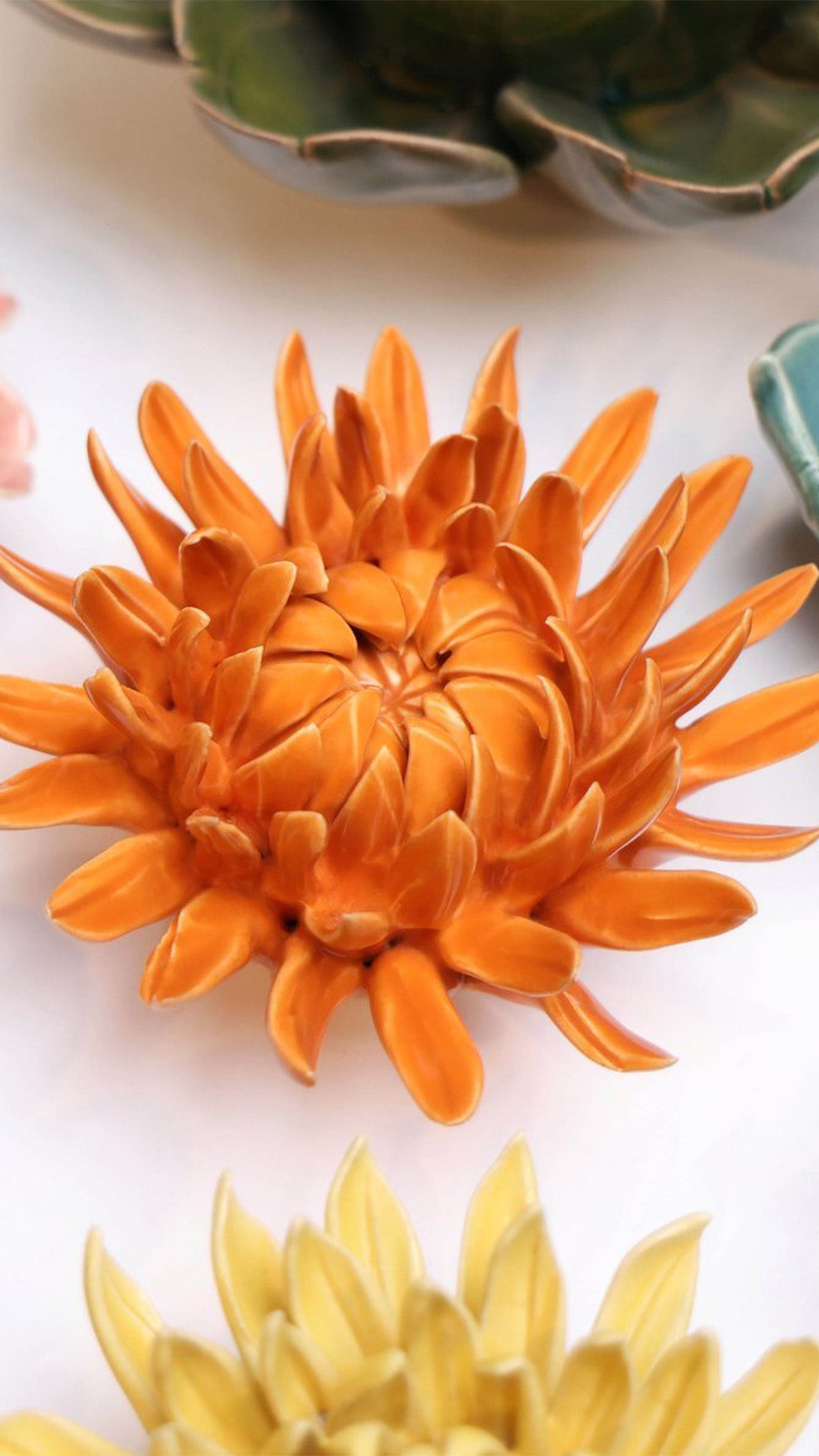 Orange Sarah Mum - Chive Ceramics Studio - Ceramic Flowers - Chive Ceramics Studio