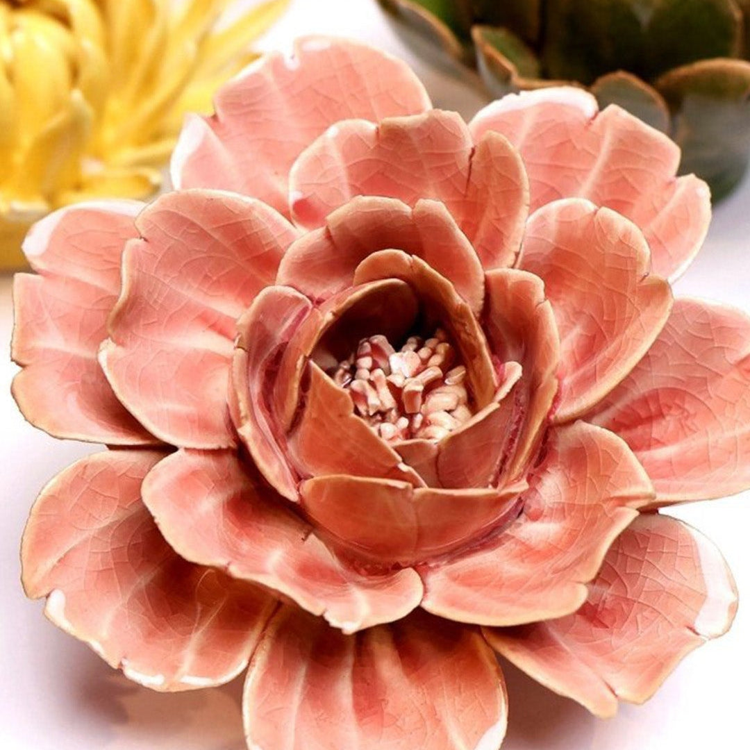 Champagne Pink Rose ceramic wall flower mounted on a wall — Chive Ceramics Studio