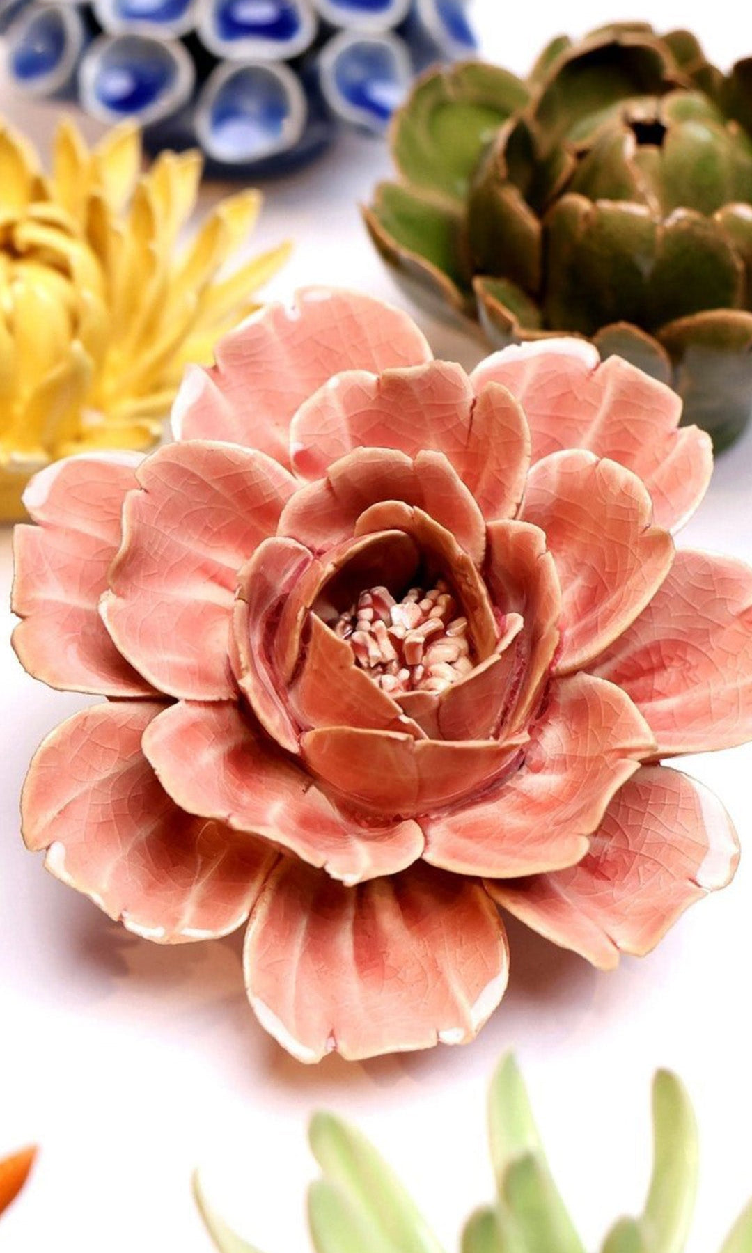 Champagne pink Rose ceramic wall flower — English Garden Collection — handmade by Chive Studio Toronto