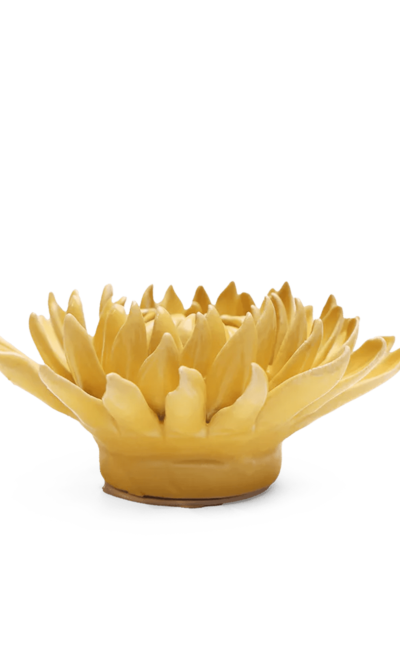canary yellow Sarah mum ceramic wall flower — English Garden Collection — handmade by Chive Studio Toronto