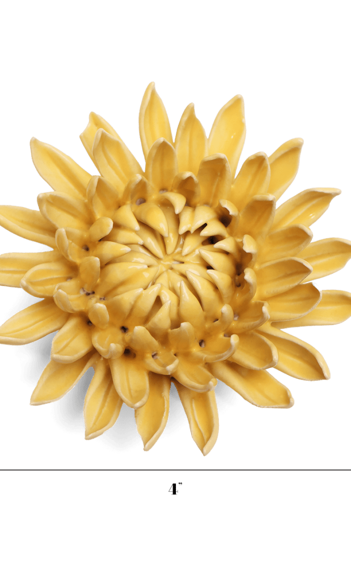 canary yellow Sarah mum ceramic wall flower — English Garden Collection — handmade by Chive Studio Toronto
