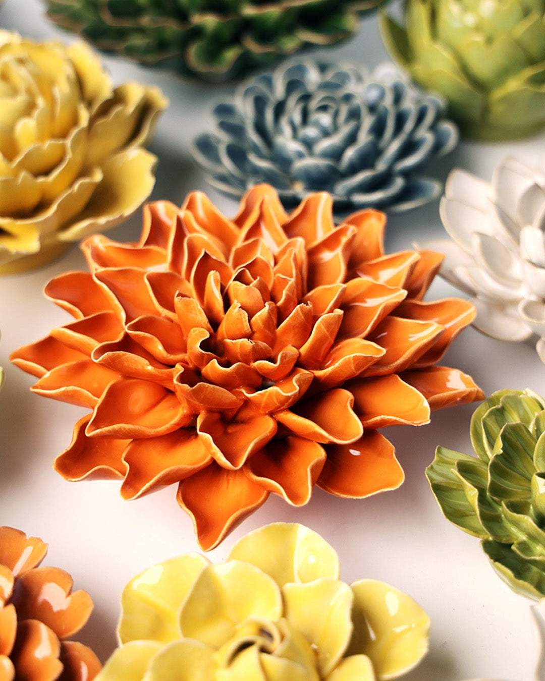 orange autumn azalea ceramic wall flower — English Garden Collection — handmade by Chive Studio Toronto