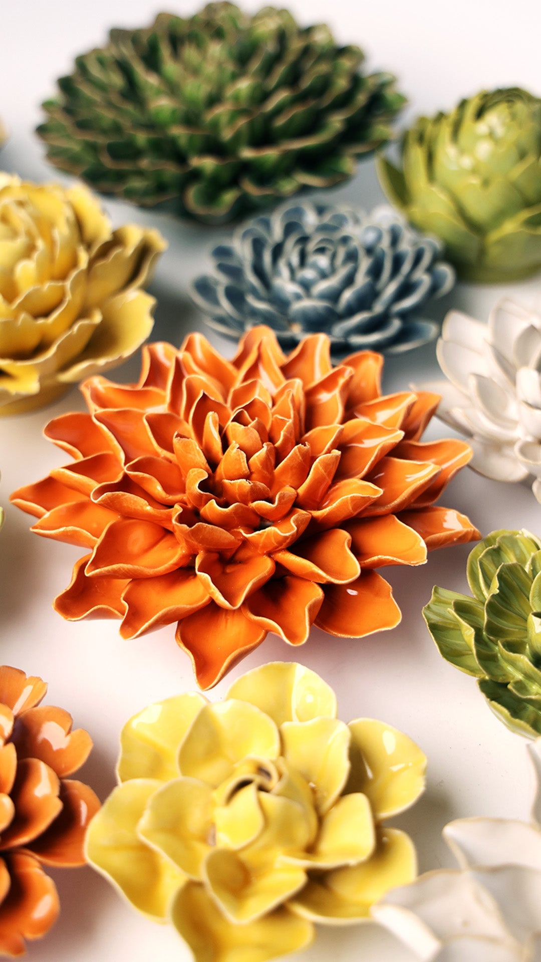 orange autumn azalea ceramic wall flower — English Garden Collection — handmade by Chive Studio Toronto