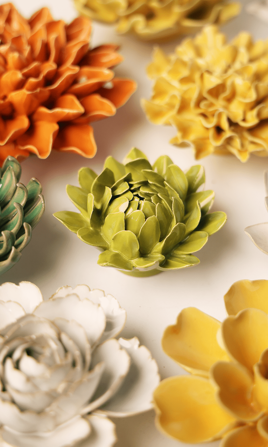 chartreuse Sugarbush Protea ceramic wall flower — English Garden Collection — handmade by Chive Studio Toronto