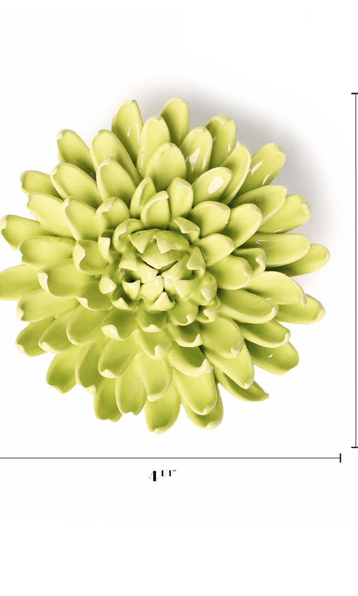 yellow green pompom mum ceramic wall flower — English Garden Collection — handmade by Chive Studio Toronto
