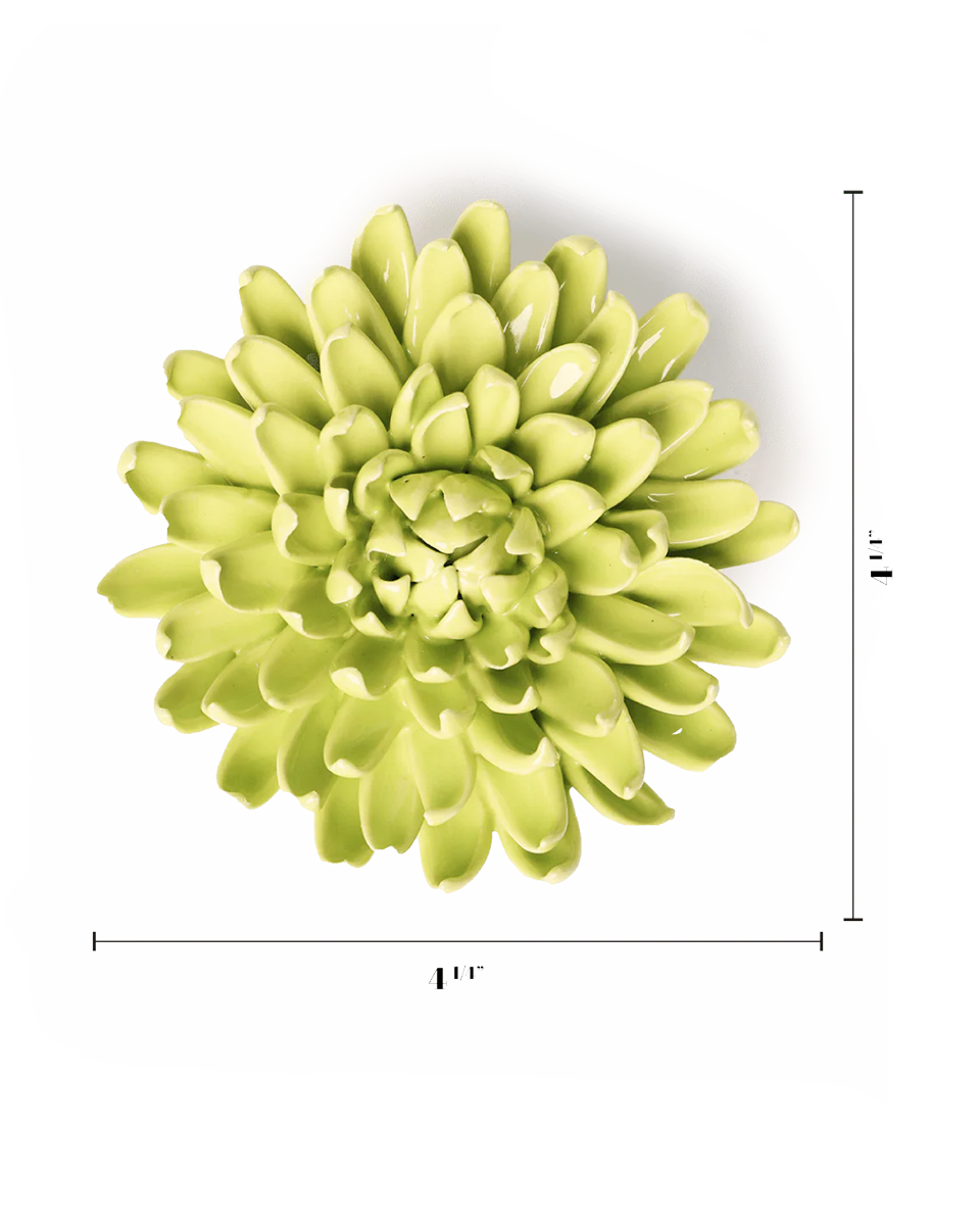 Yellow Green Pompom Mum ceramic wall flower — English Garden — handmade by Chive Studio Toronto