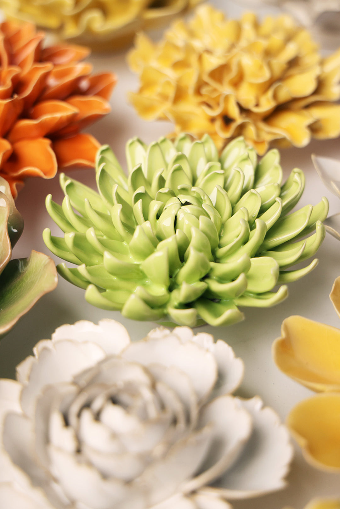 Yellow Green Pompom Mum - Chive Ceramics Studio - Ceramic Flowers - Chive Ceramics Studio