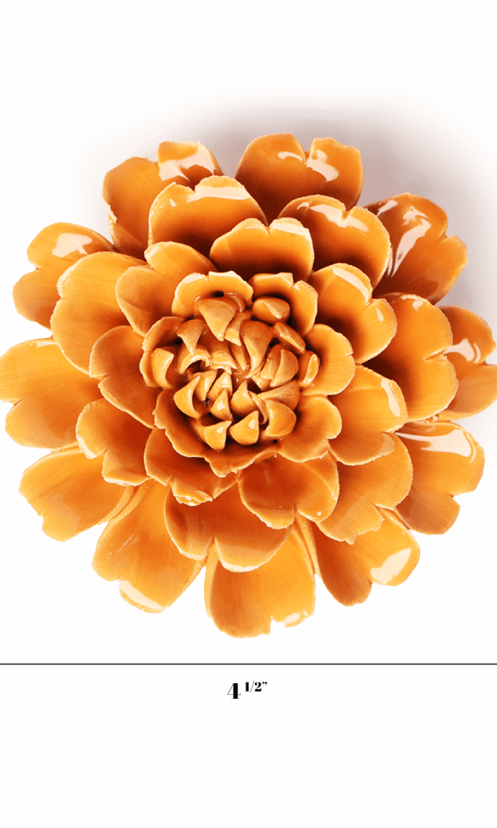 orange Fiesta Marigold ceramic wall flower — English Garden Collection — handmade by Chive Studio Toronto