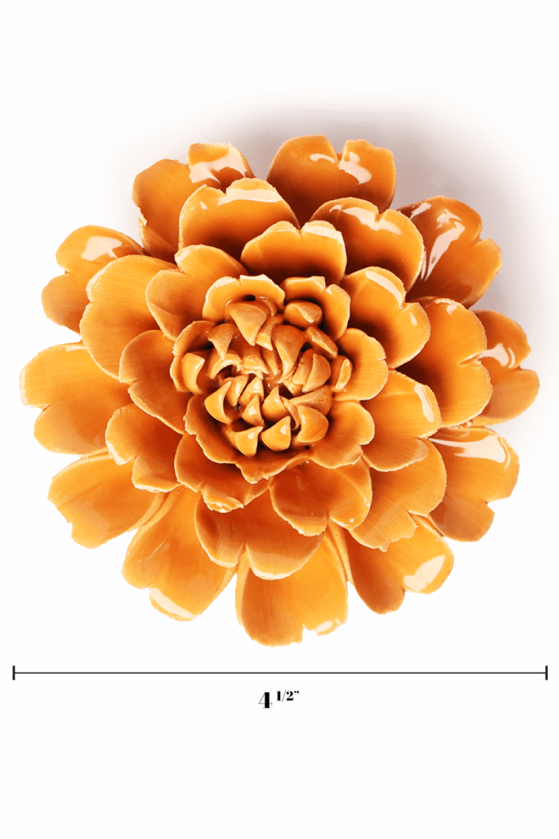 orange Fiesta Marigold ceramic wall flower — English Garden Collection — handmade by Chive Studio Toronto