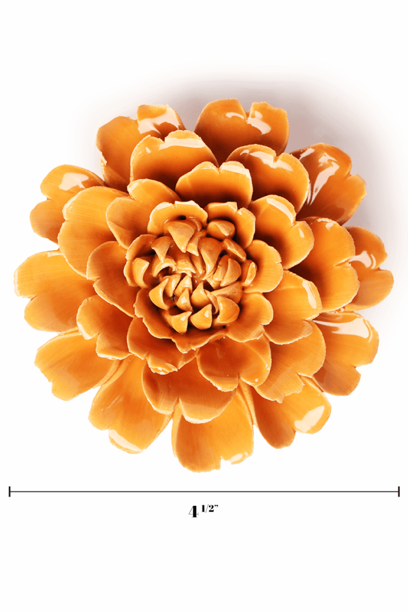 Orange Fiesta Marigold ceramic wall flower — English Garden — handmade by Chive Studio Toronto