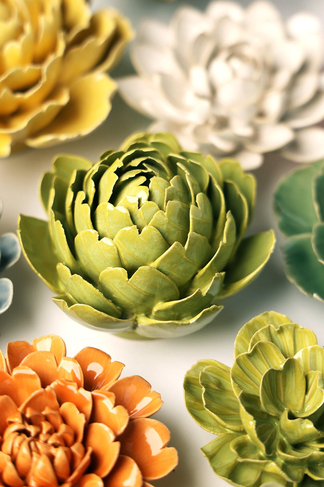 chartreuse Queen Protea ceramic wall flower — English Garden Collection — handmade by Chive Studio Toronto