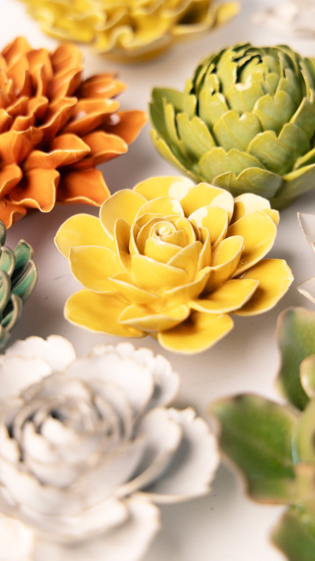 burnt yellow begonia ceramic wall flower — English Garden Collection — handmade by Chive Studio Toronto