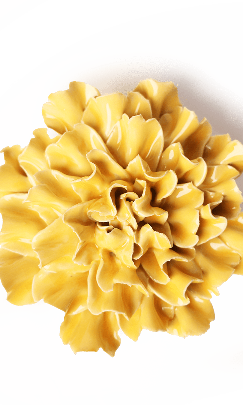 Burnt Yellow Carnation ceramic wall flower — English Garden collection — designed in Toronto by Chive Studio