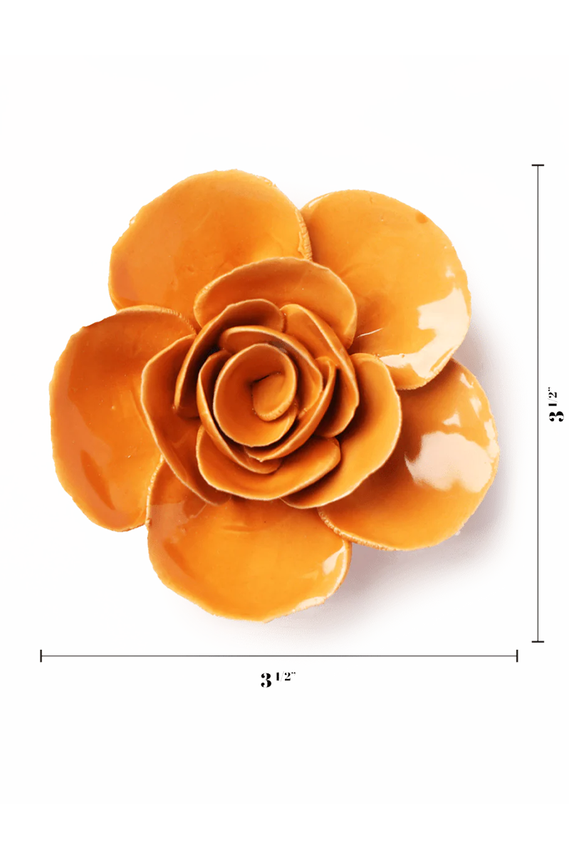 Orange Elegance Ranunculus ceramic wall flower — English Garden — handmade by Chive Studio Toronto