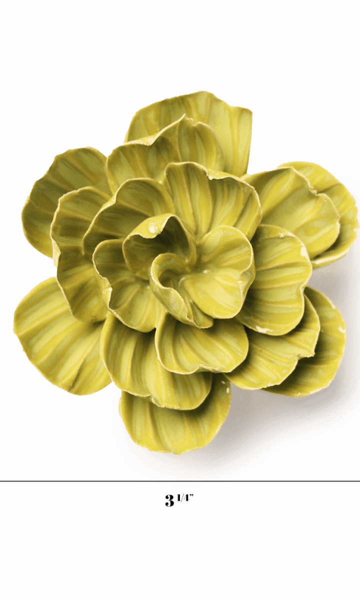 chartreuse primrose ceramic wall flower — English Garden Collection — handmade by Chive Studio Toronto