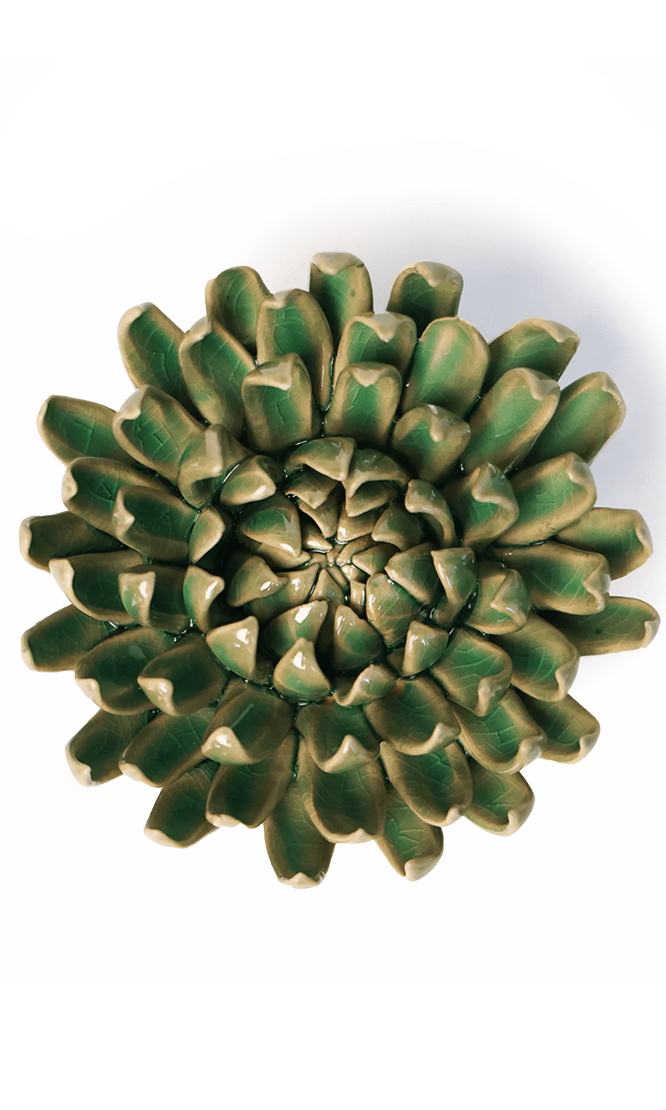 Jungle Green Mum ceramic wall flower — English Garden collection — designed in Toronto by Chive Studio