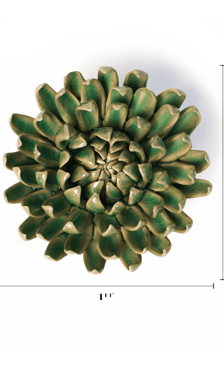 Jungle Green Mum ceramic wall flower — English Garden collection — designed in Toronto by Chive Studio