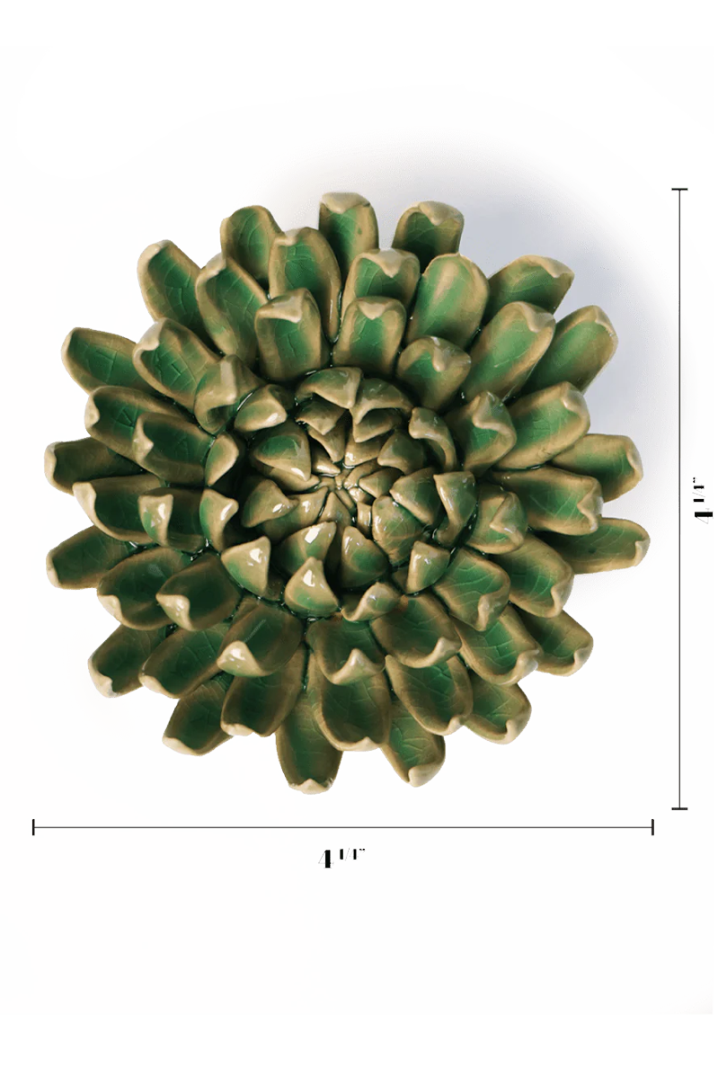 Jungle Green Mum ceramic wall flower — English Garden collection — designed in Toronto by Chive Studio