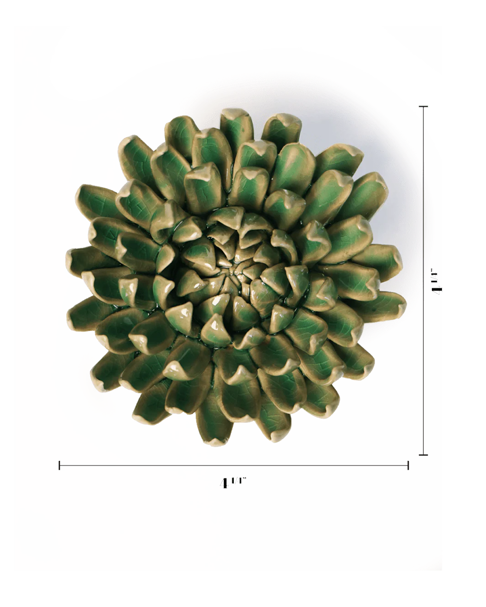Jungle Green Mum ceramic wall flower — English Garden collection — designed in Toronto by Chive Studio