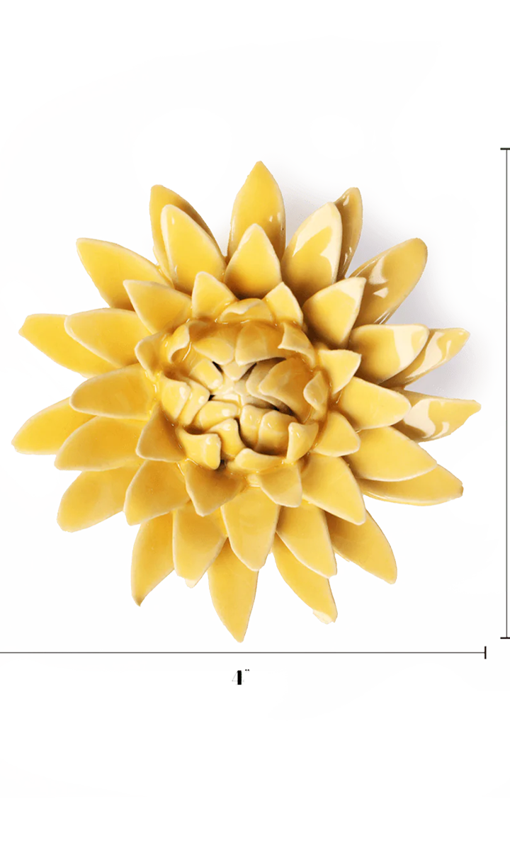 Burnt Yellow Strawflower ceramic wall flower — English Garden collection — designed in Toronto by Chive Studio
