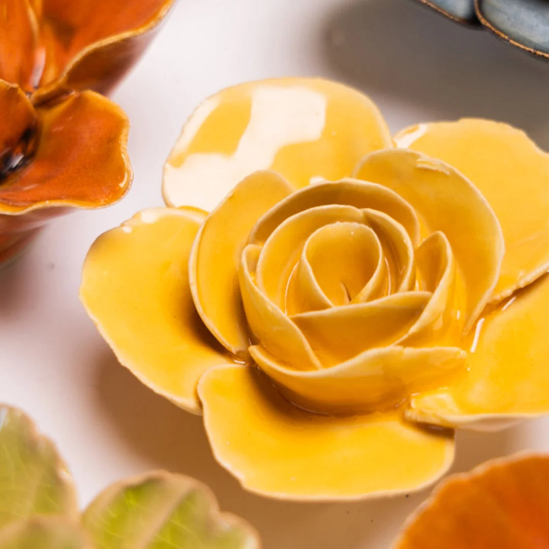Burnt Yellow Elegance Ranunculus - Chive Ceramics Studio - Ceramic Flowers - Chive Ceramics Studio