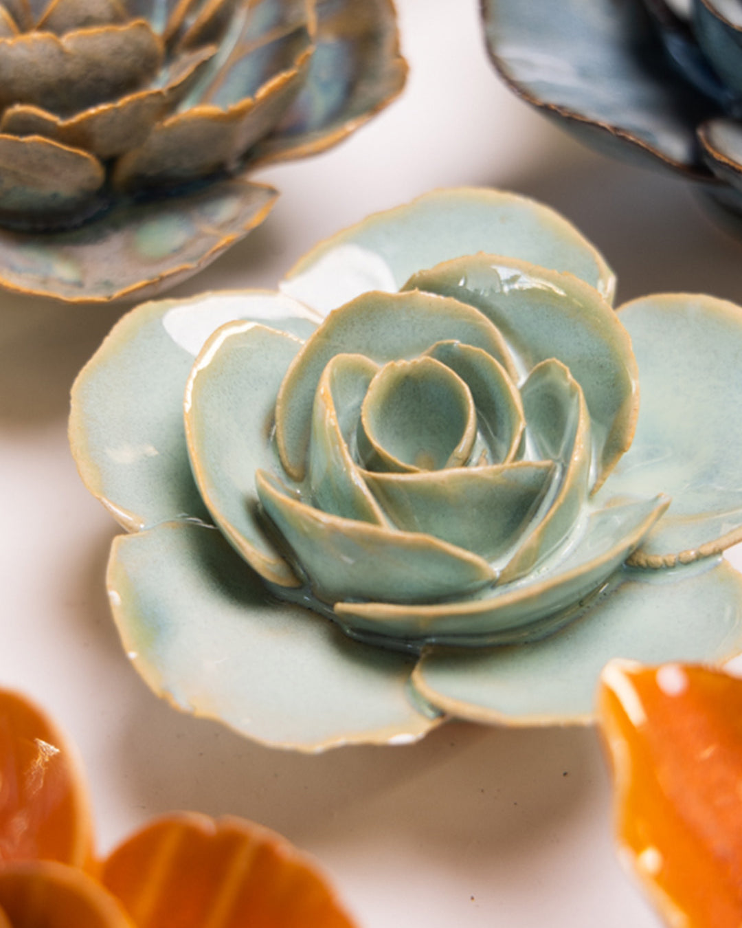 Milk Teal Elegance Ranunculus - Chive Ceramics Studio - Ceramic Flowers - Chive Ceramics Studio