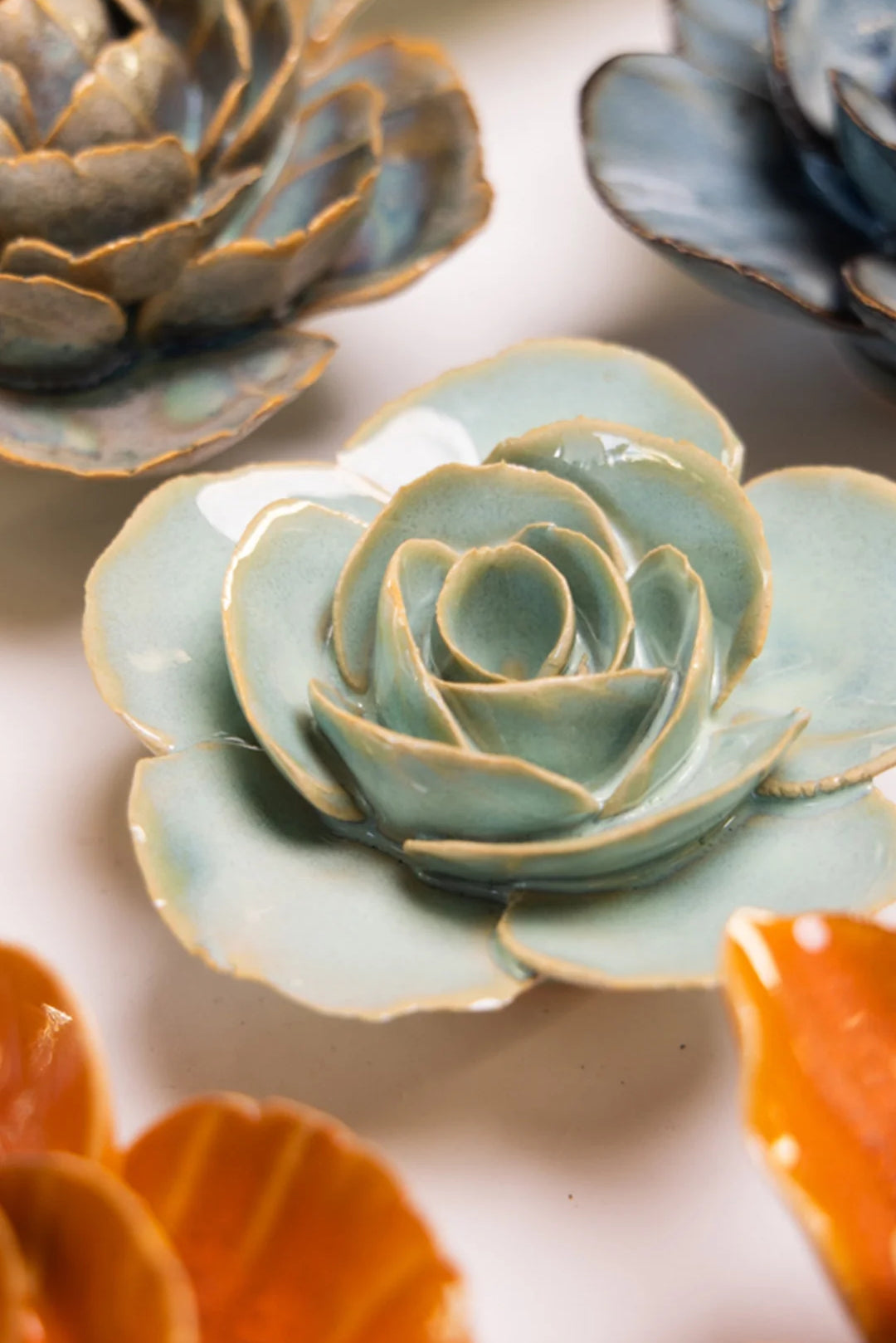 Milk Teal Elegance Ranunculus - Chive Ceramics Studio - Ceramic Flowers - Chive Ceramics Studio