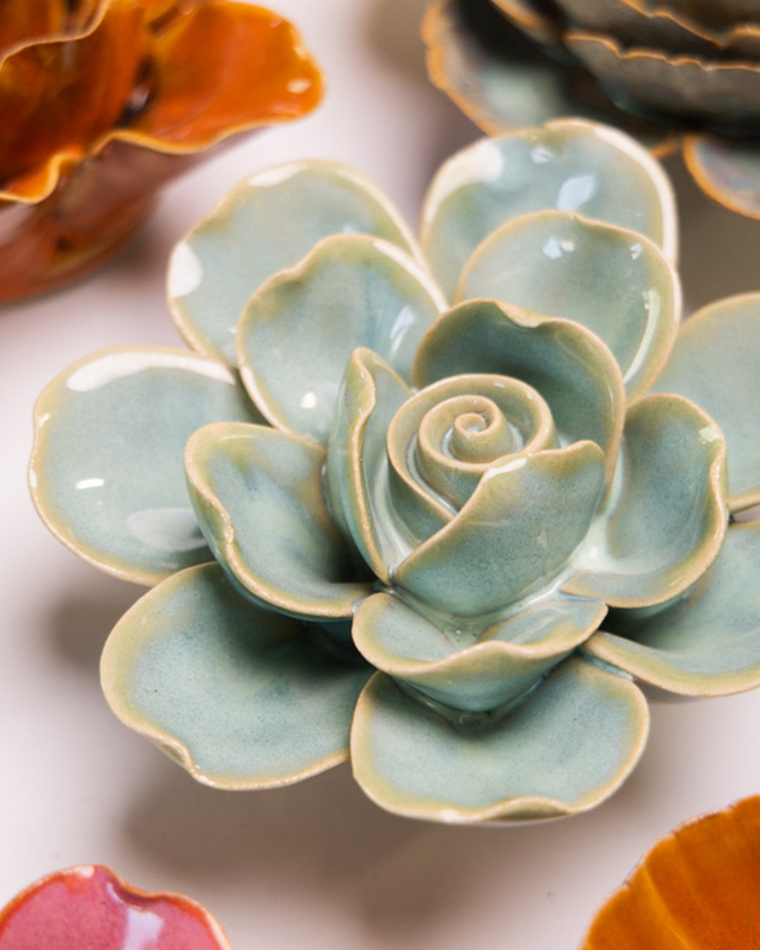 Milk Teal Tahitian Gardenia - Chive Ceramics Studio - Ceramic Flowers - Chive Ceramics Studio