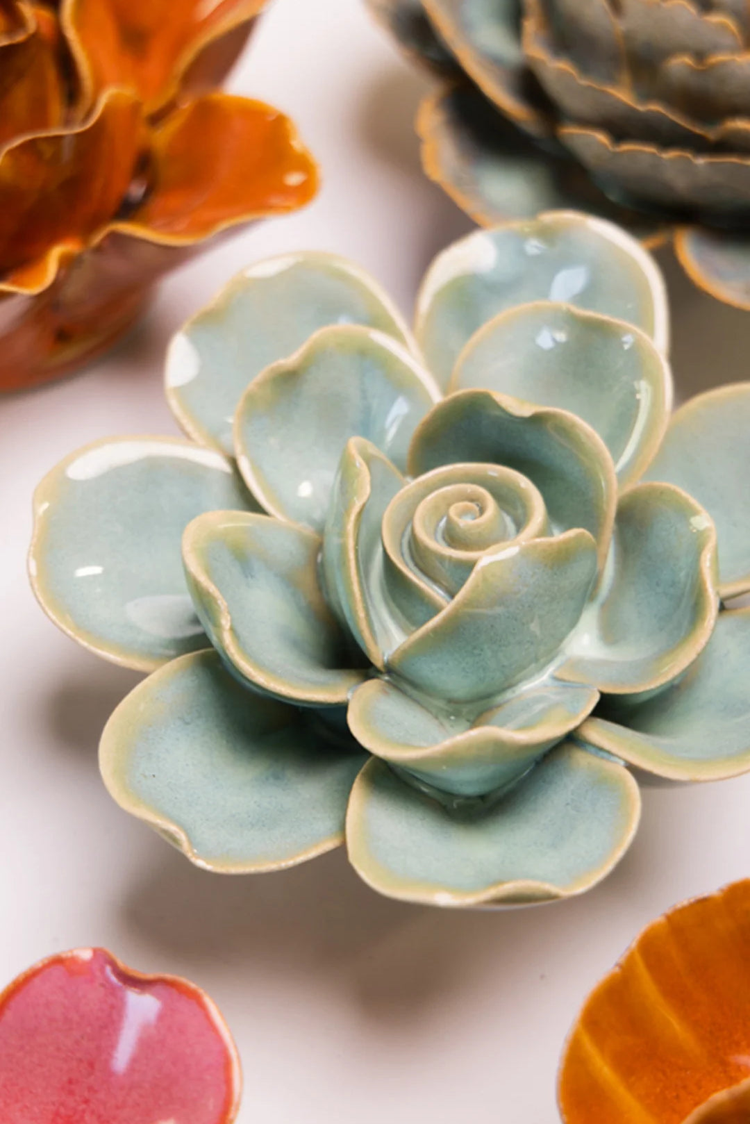 Milk Teal Tahitian Gardenia - Chive Ceramics Studio - Ceramic Flowers - Chive Ceramics Studio