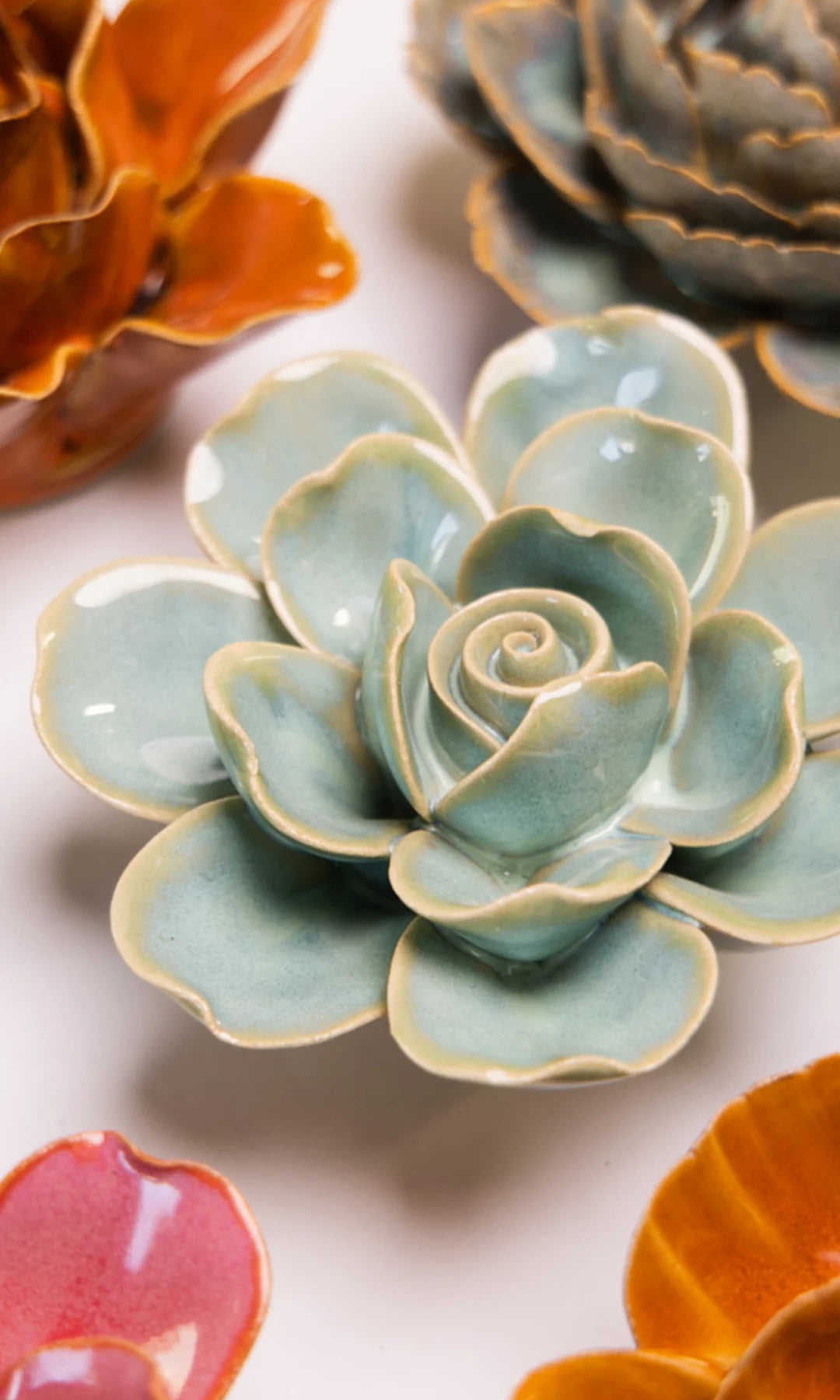 Milk Teal Tahitian Gardenia - Chive Ceramics Studio - Ceramic Flowers - Chive Ceramics Studio