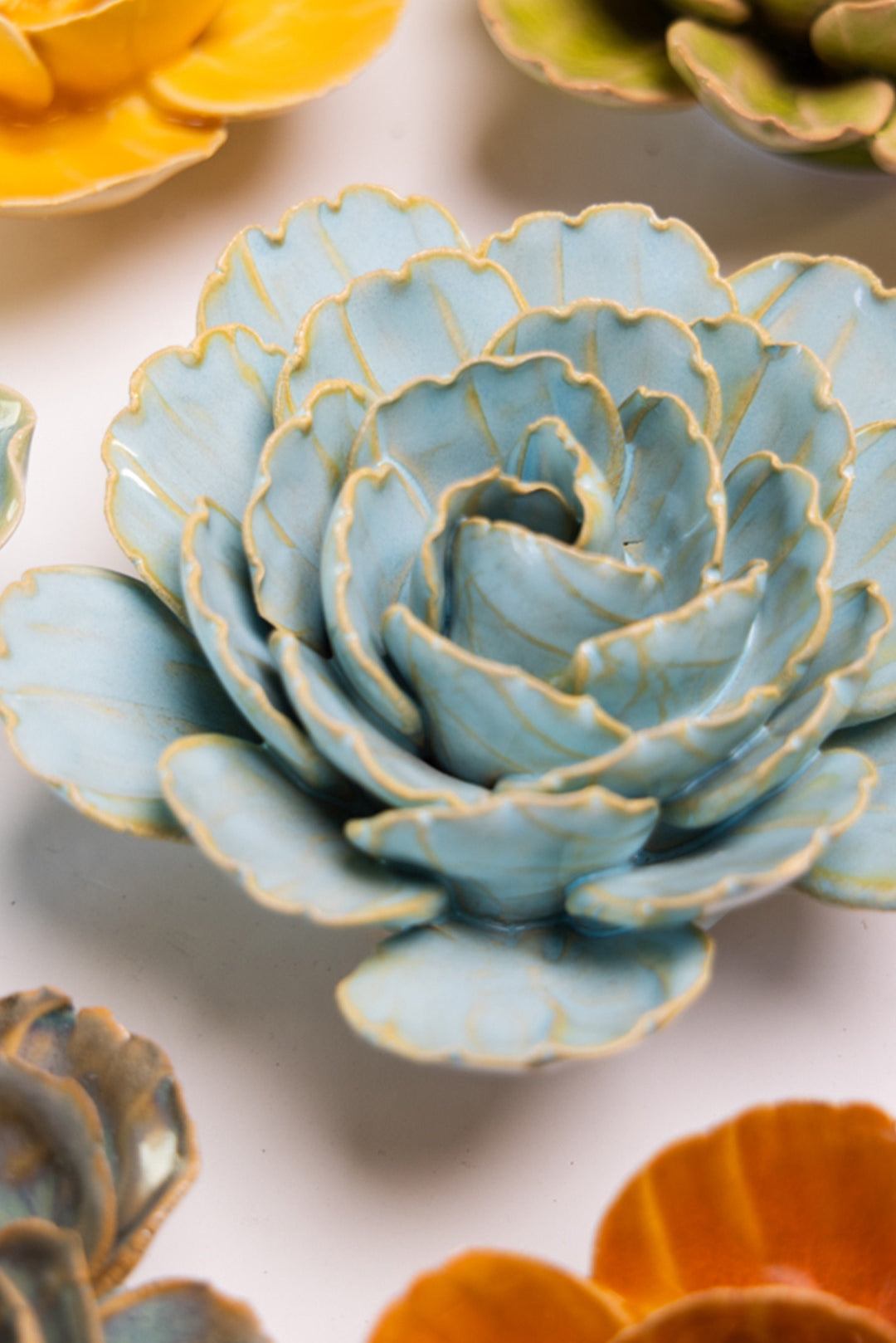 Robin's Egg Blue Keiko Peony - Chive Ceramics Studio - Ceramic Flowers - Chive Ceramics Studio