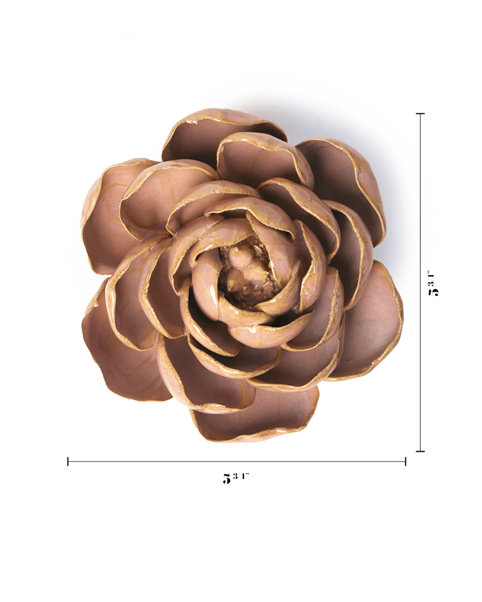 Rose Pink Big Ben Peony styled flat on a bedroom console, Chive Ceramics Studio