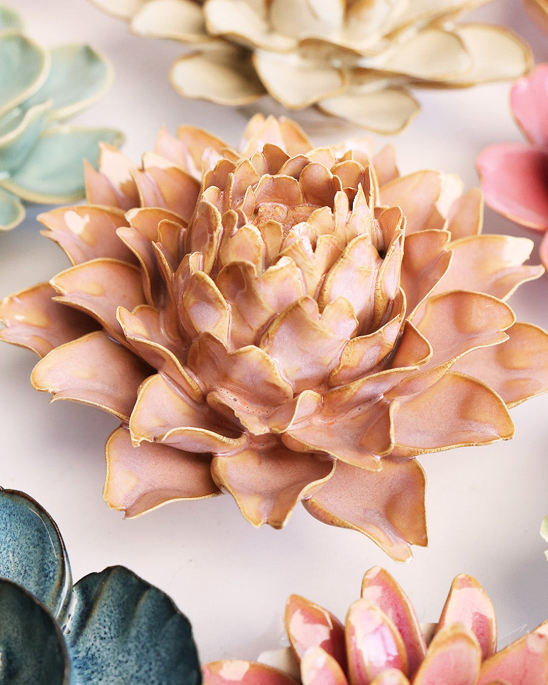 Rose Pink King Protea mounted on a living room wall, Chive Ceramics Studio