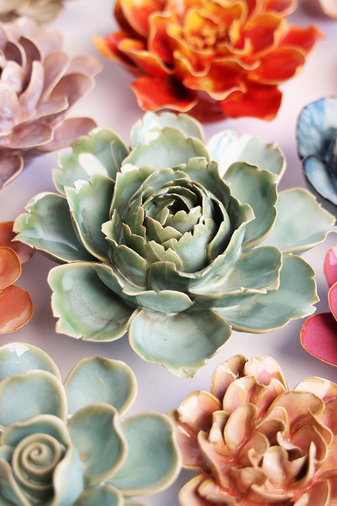 Milk Teal Camellia - Chive Ceramics Studio - Ceramic Flowers - Chive Ceramics Studio