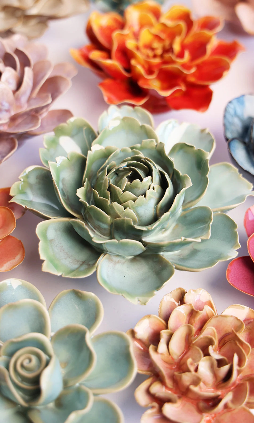 Milk Teal Camellia - Chive Ceramics Studio - Ceramic Flowers - Chive Ceramics Studio