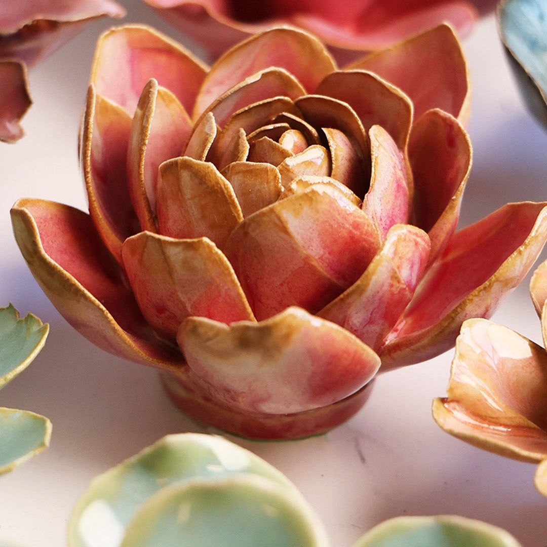 Rose Quartz Pink Narcissus mounted on a bedroom wall, Chive Ceramics Studio