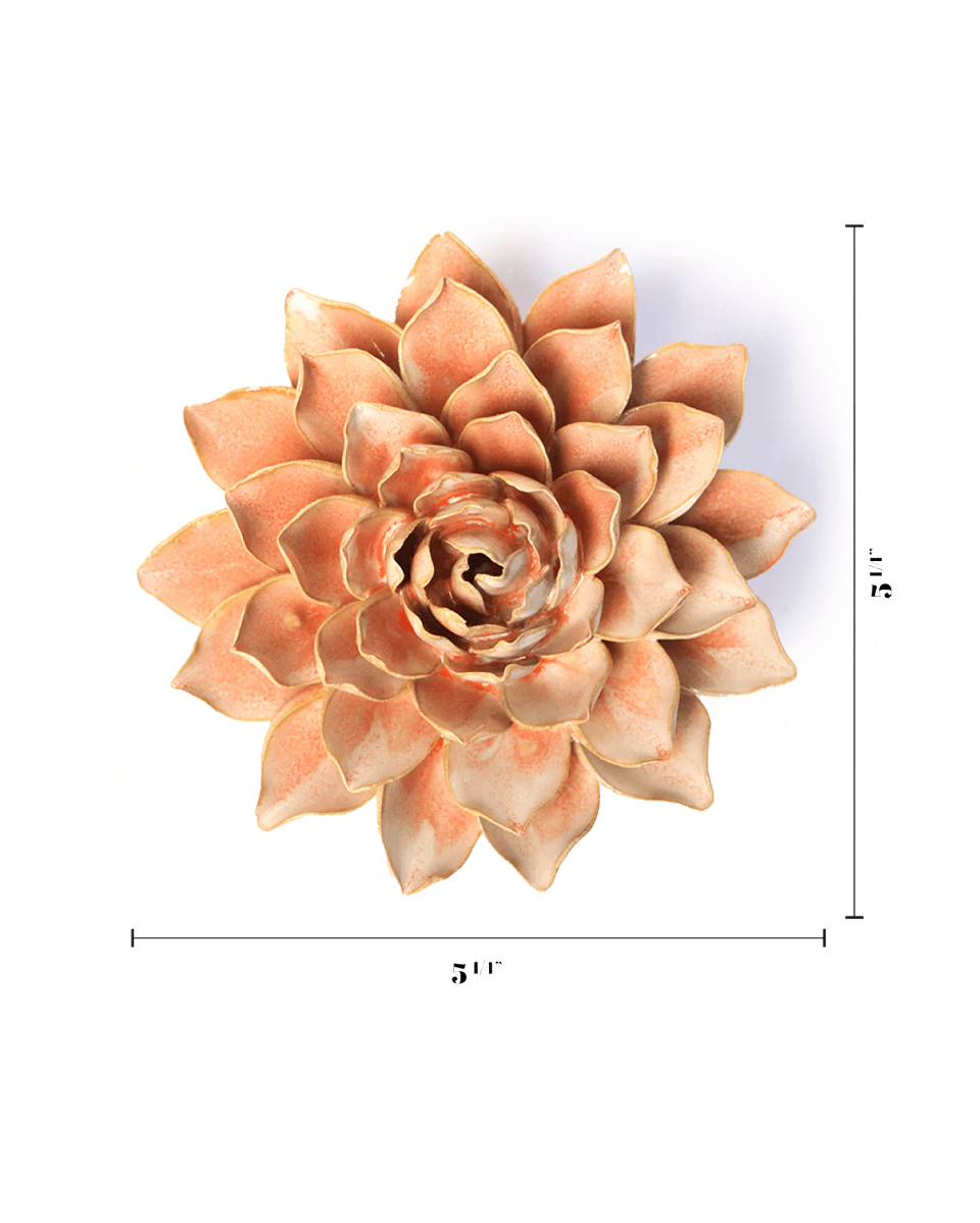 Peach Pink Madonna Azalea ceramic wall flower mounted on a wall — Chive Ceramics Studio