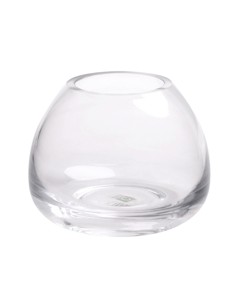 A clear empty short glass bud vase | Chive