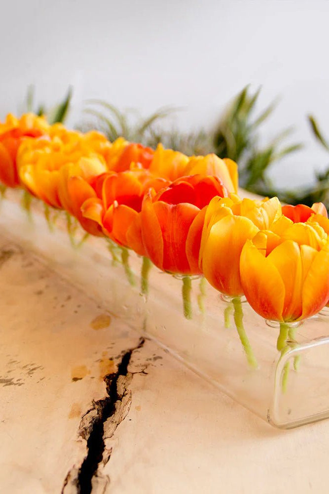 Rectangle Flute Glass Modern Clear Flower Vase - Chive Ceramics Studio - Vases - Chive Ceramics Studio