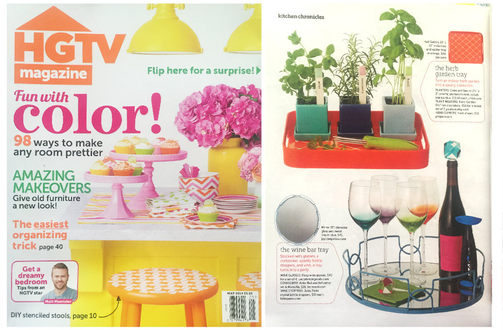 HGTV Magazine editorial featuring Chive Studio Cube and Saucer Ceramic Flower Pots — Kitchen Chronicles