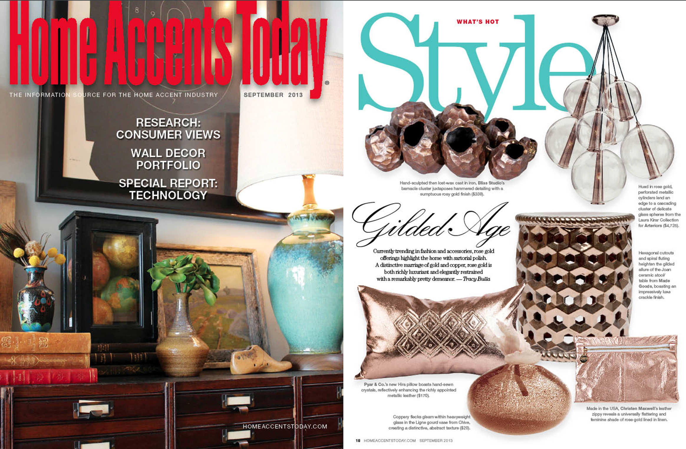 Home Accents Today magazine editorial spread featuring Chive Studio Ligne Glass Vase — Gilded Age