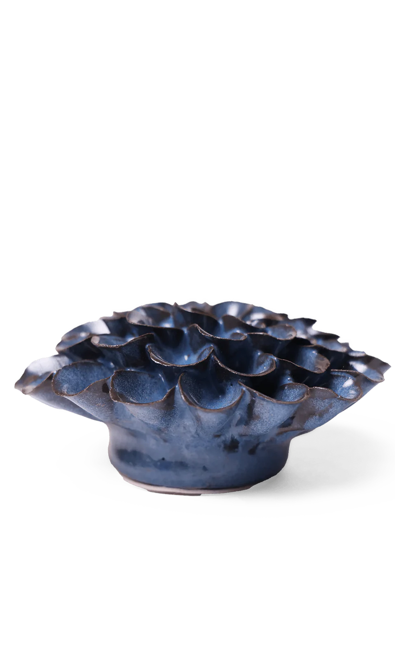Blue Noir Pompon Dahlia ceramic wall flower — Japan Collection — designed in Toronto by Chive Studio
