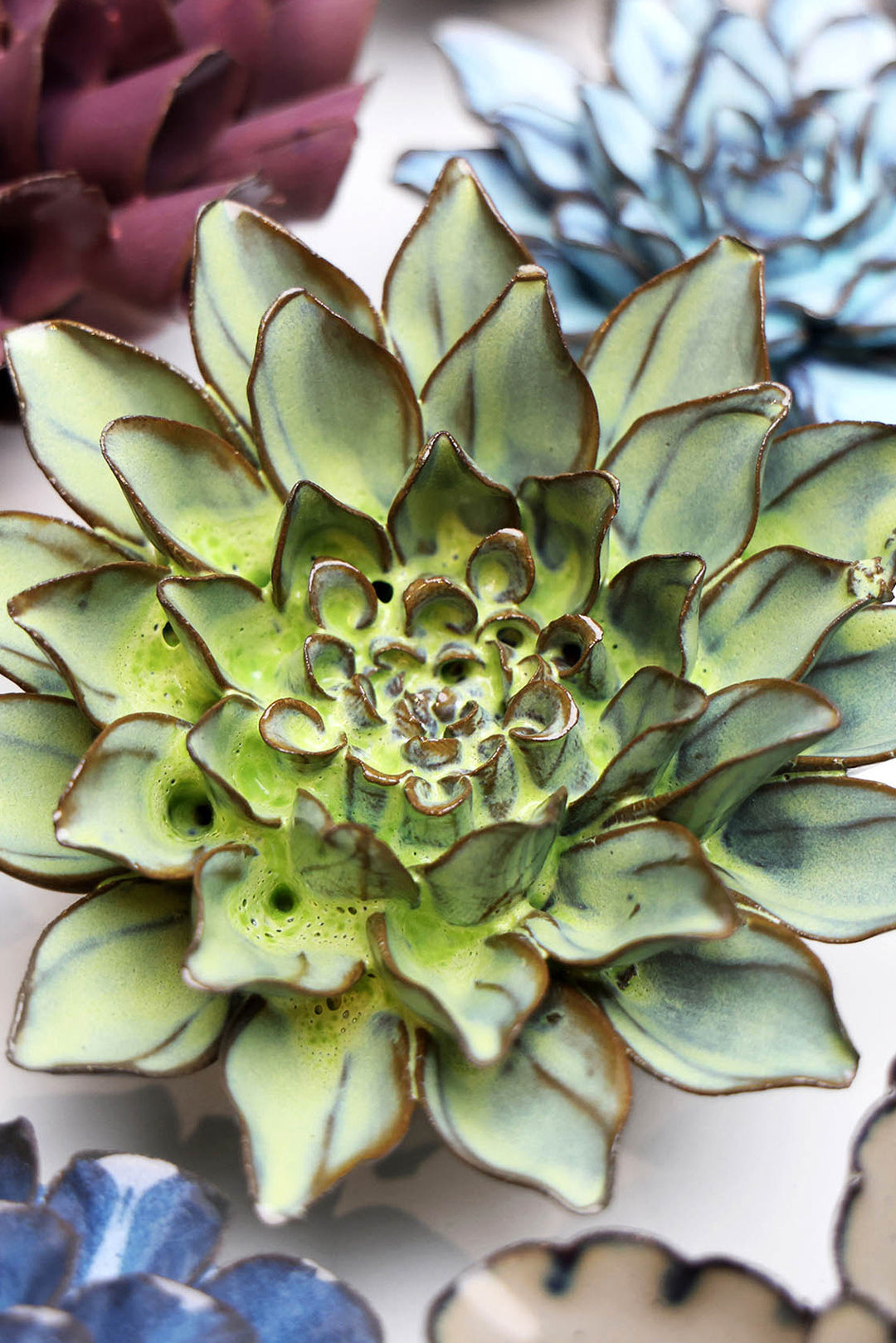 Pear Green Calico Aster - Chive Ceramics Studio - Ceramic Flowers - Chive Ceramics Studio