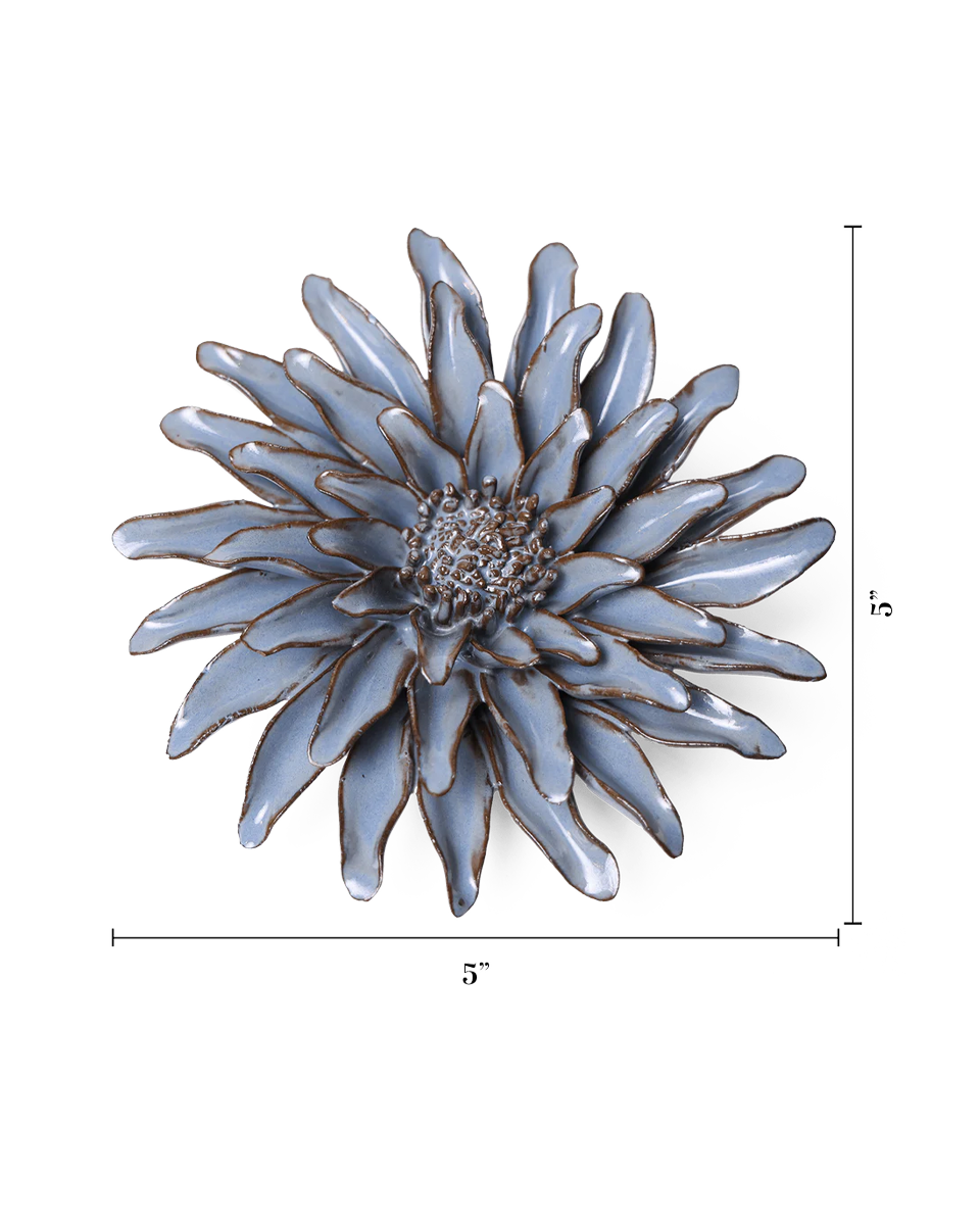 Blue Grey Gerbera Daisy Ceramic wall flower — Japan collection — designed in Toronto by Chive Studio