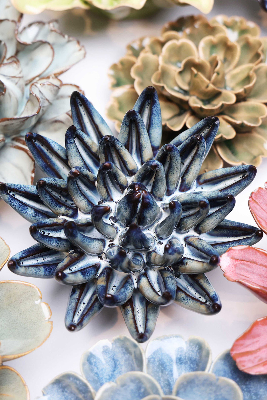 Navy Blue Chalksticks Succulent - Chive Ceramics Studio - Ceramic Flowers - Chive Ceramics Studio